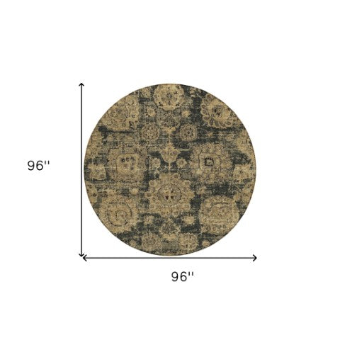 Homeroots 3' Artichoke Green Floral Washable Area Rug - Ideal For Indoor & Outdoor Spaces, Stain Resistant Design 8' Round Polyester 579447