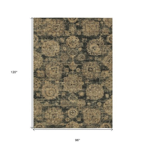 Homeroots 3' Artichoke Green Floral Washable Area Rug - Ideal For Indoor & Outdoor Spaces, Stain Resistant Design 8' X 10' Polyester 579448