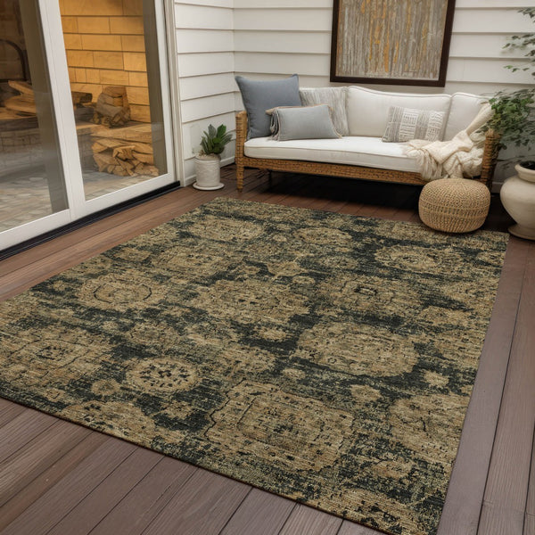 Homeroots 3' Artichoke Green Floral Washable Area Rug - Ideal For Indoor & Outdoor Spaces, Stain Resistant Design 8' X 10' Polyester 579448