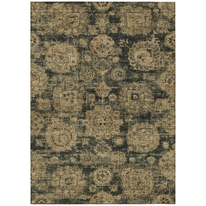 HomeRoots 5' Charcoal Gold Tan Floral Washable Area Rug for Indoor & Outdoor Use - Stylish & Durable Design 8' X 10' 579448