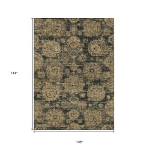 Homeroots 3' Artichoke Green Floral Washable Area Rug - Ideal For Indoor & Outdoor Spaces, Stain Resistant Design 9' X 12' Polyester 579449