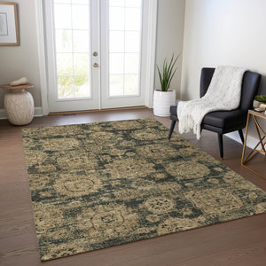 Homeroots 3' Artichoke Green Floral Washable Area Rug - Ideal For Indoor & Outdoor Spaces, Stain Resistant Design 10' X 14' Polyester 579450
