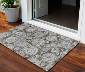 Homeroots 3' Artichoke Green Floral Washable Area Rug - Ideal For Indoor & Outdoor Spaces, Stain Resistant Design 3' X 5' Polyester 579451