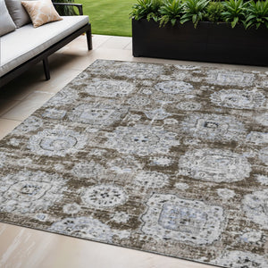 Homeroots 3' Artichoke Green Floral Washable Area Rug - Ideal For Indoor & Outdoor Spaces, Stain Resistant Design 5' X 8' Polyester 579452