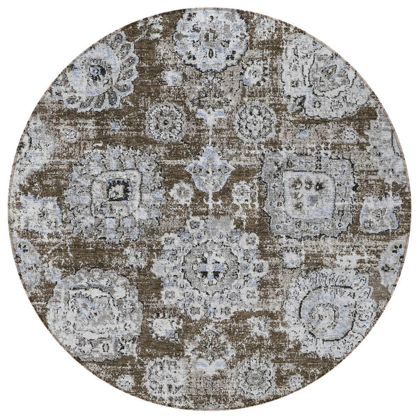 Homeroots 3' Artichoke Green Floral Washable Area Rug - Ideal For Indoor & Outdoor Spaces, Stain Resistant Design 8' Round Polyester 579453