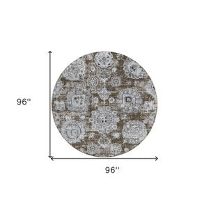 Homeroots 3' Artichoke Green Floral Washable Area Rug - Ideal For Indoor & Outdoor Spaces, Stain Resistant Design 8' Round Polyester 579453