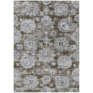 HomeRoots 9' Chocolate and Blue Floral Area Rug - Stylish, Washable Design for Indoor and Outdoor Spaces 9' X 12' 579455