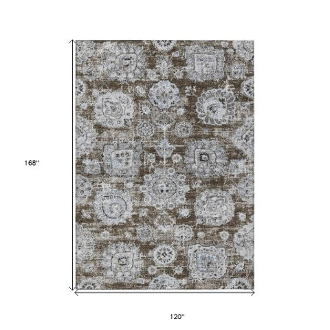 Homeroots 3' Artichoke Green Floral Washable Area Rug - Ideal For Indoor & Outdoor Spaces, Stain Resistant Design 10' X 14' Polyester 579456