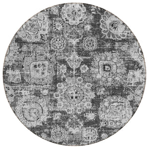 HomeRoots 5' Elegant Gray Charcoal & Silver Floral Area Rug – Durable, Washable for Indoor & Outdoor Spaces 8' Round 579459