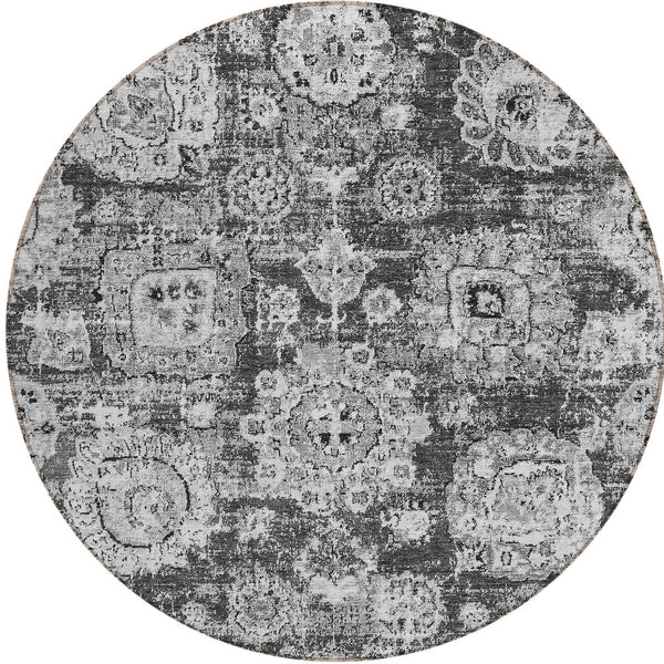 Homeroots 3' Artichoke Green Floral Washable Area Rug - Ideal For Indoor & Outdoor Spaces, Stain Resistant Design 8' Round Polyester 579459