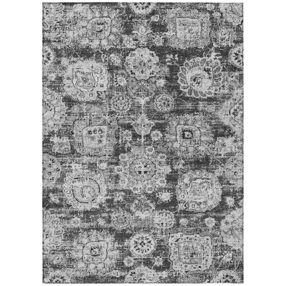 HomeRoots 5' Elegant Gray Charcoal & Silver Floral Area Rug – Durable, Washable for Indoor & Outdoor Spaces 8' X 10' 579460