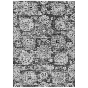 HomeRoots 5' Elegant Gray Charcoal & Silver Floral Area Rug – Durable, Washable for Indoor & Outdoor Spaces 8' X 10' 579460