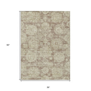 Homeroots 3' Artichoke Green Floral Washable Area Rug - Ideal For Indoor & Outdoor Spaces, Stain Resistant Design 3' X 5' Polyester 579463