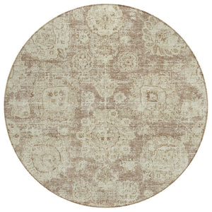 HomeRoots 5' Classic Floral Area Rug - Brown, Tan & Beige, Machine Washable for Easy Indoor/Outdoor Use 8' Round 579465
