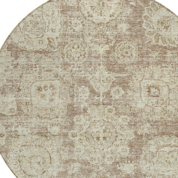 Homeroots 3' Artichoke Green Floral Washable Area Rug - Ideal For Indoor & Outdoor Spaces, Stain Resistant Design 8' Round Polyester 579465