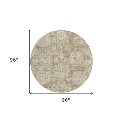 Homeroots 3' Artichoke Green Floral Washable Area Rug - Ideal For Indoor & Outdoor Spaces, Stain Resistant Design 8' Round Polyester 579465