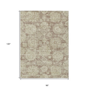 Homeroots 3' Artichoke Green Floral Washable Area Rug - Ideal For Indoor & Outdoor Spaces, Stain Resistant Design 8' X 10' Polyester 579466