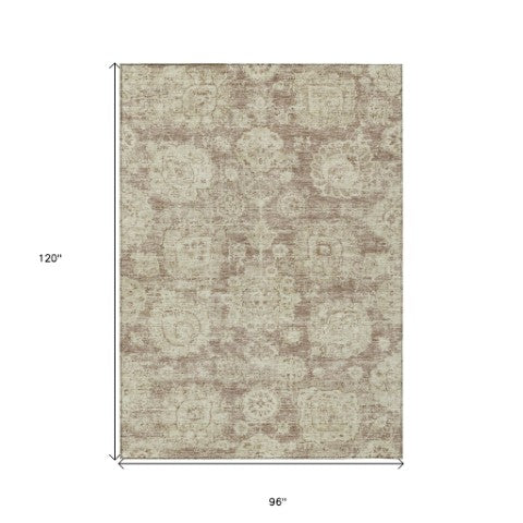 Homeroots 3' Artichoke Green Floral Washable Area Rug - Ideal For Indoor & Outdoor Spaces, Stain Resistant Design 8' X 10' Polyester 579466