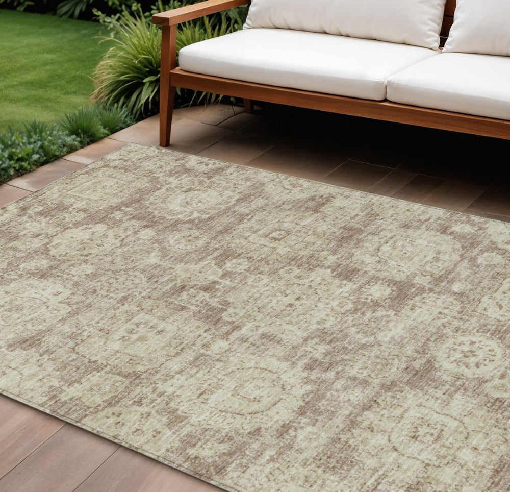 HomeRoots 5' Classic Floral Area Rug - Brown, Tan & Beige, Machine Washable for Easy Indoor/Outdoor Use 10' X 14' 579468