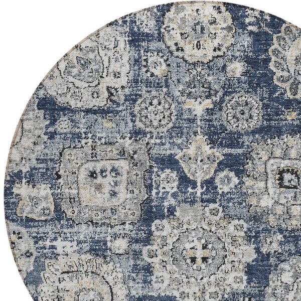 Homeroots 3' Artichoke Green Floral Washable Area Rug - Ideal For Indoor & Outdoor Spaces, Stain Resistant Design 8' Round Polyester 579471