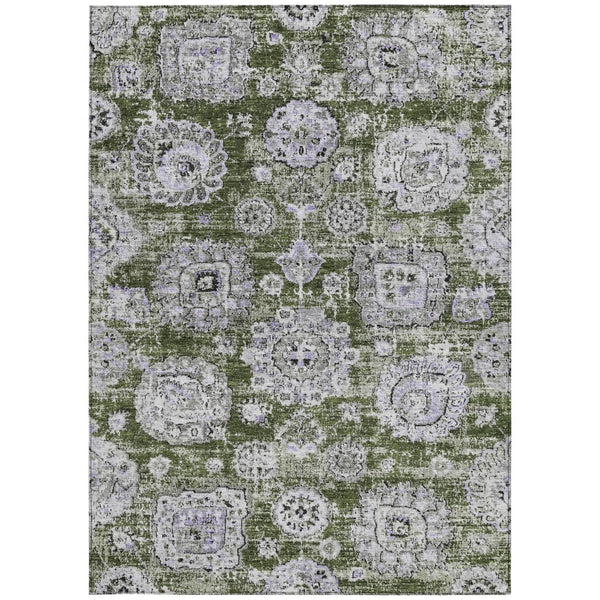 Homeroots 3' Artichoke Green Floral Washable Area Rug - Ideal For Indoor & Outdoor Spaces, Stain Resistant Design 3' X 5' Polyester 579475