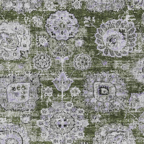 Homeroots 3' Artichoke Green Floral Washable Area Rug - Ideal For Indoor & Outdoor Spaces, Stain Resistant Design 3' X 5' Polyester 579475