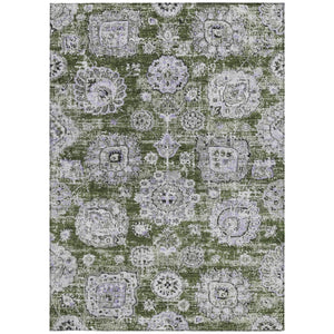 Homeroots 3' Artichoke Green Floral Washable Area Rug - Ideal For Indoor & Outdoor Spaces, Stain Resistant Design 5' X 8' Polyester 579476