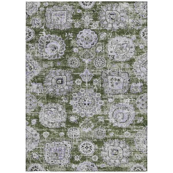 Homeroots 3' Artichoke Green Floral Washable Area Rug - Ideal For Indoor & Outdoor Spaces, Stain Resistant Design 5' X 8' Polyester 579476