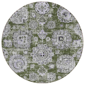 HomeRoots 5' Stylish Olive Green and Gray Floral Indoor Outdoor Area Rug for High-Traffic Spaces and Easy Care 8' Round 579477