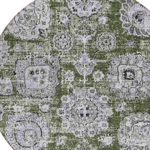 Homeroots 3' Artichoke Green Floral Washable Area Rug - Ideal For Indoor & Outdoor Spaces, Stain Resistant Design 8' Round Polyester 579477