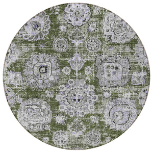 Homeroots 3' Artichoke Green Floral Washable Area Rug - Ideal For Indoor & Outdoor Spaces, Stain Resistant Design 8' Round Polyester 579477