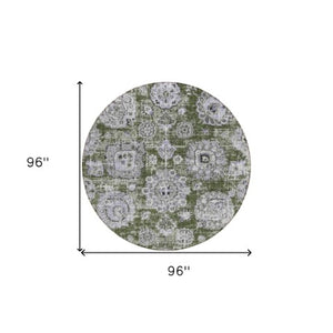 Homeroots 3' Artichoke Green Floral Washable Area Rug - Ideal For Indoor & Outdoor Spaces, Stain Resistant Design 8' Round Polyester 579477