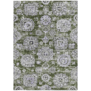 Homeroots 3' Artichoke Green Floral Washable Area Rug - Ideal For Indoor & Outdoor Spaces, Stain Resistant Design 8' X 10' Polyester 579478