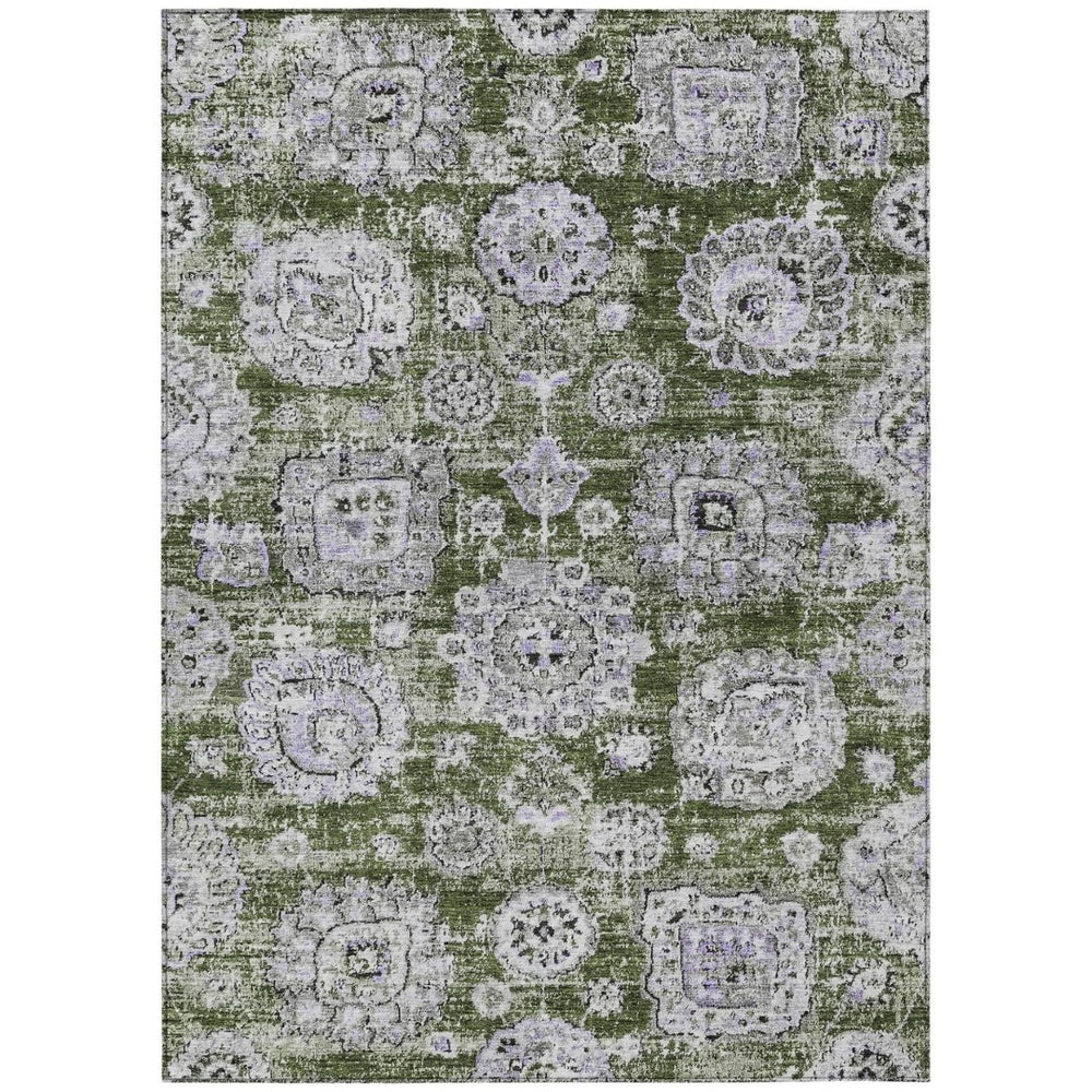 HomeRoots 5' Stylish Olive Green and Gray Floral Indoor Outdoor Area Rug for High-Traffic Spaces and Easy Care 8' X 10' 579478