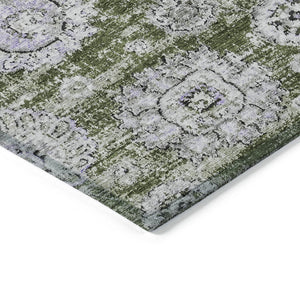 Homeroots 3' Artichoke Green Floral Washable Area Rug - Ideal For Indoor & Outdoor Spaces, Stain Resistant Design 8' X 10' Polyester 579478
