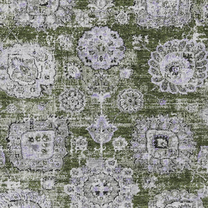 Homeroots 3' Artichoke Green Floral Washable Area Rug - Ideal For Indoor & Outdoor Spaces, Stain Resistant Design 8' X 10' Polyester 579478