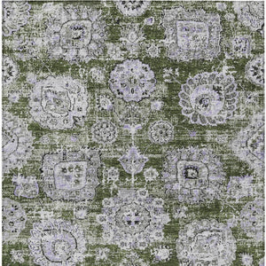 Homeroots 3' Artichoke Green Floral Washable Area Rug - Ideal For Indoor & Outdoor Spaces, Stain Resistant Design 9' X 12' Polyester 579479