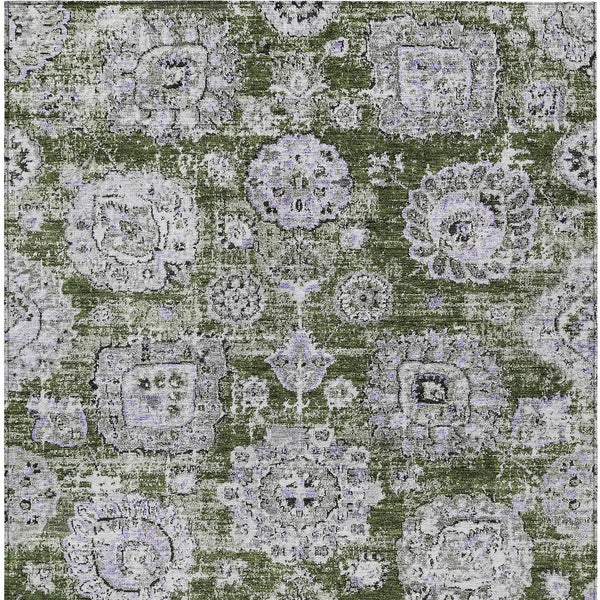 Homeroots 3' Artichoke Green Floral Washable Area Rug - Ideal For Indoor & Outdoor Spaces, Stain Resistant Design 9' X 12' Polyester 579479