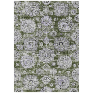 Homeroots 3' Artichoke Green Floral Washable Area Rug - Ideal For Indoor & Outdoor Spaces, Stain Resistant Design 9' X 12' Polyester 579479