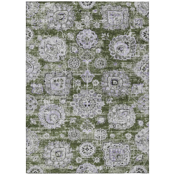 Homeroots 3' Artichoke Green Floral Washable Area Rug - Ideal For Indoor & Outdoor Spaces, Stain Resistant Design 9' X 12' Polyester 579479
