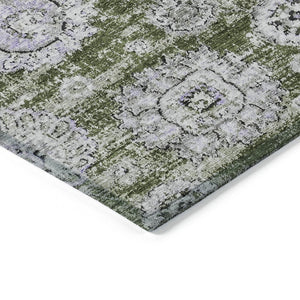 HomeRoots 9' Classic Floral Area Rug in Olive Green and Gray – Durable, Washable Design for Indoor and Outdoor Use 9' X 12' 579479
