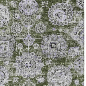 Homeroots 3' Artichoke Green Floral Washable Area Rug - Ideal For Indoor & Outdoor Spaces, Stain Resistant Design 9' X 12' Polyester 579479