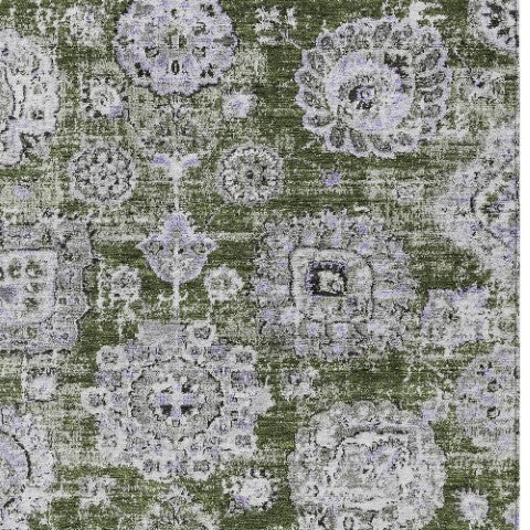 Homeroots 3' Artichoke Green Floral Washable Area Rug - Ideal For Indoor & Outdoor Spaces, Stain Resistant Design 9' X 12' Polyester 579479