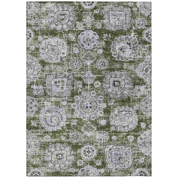 HomeRoots 5' Stylish Olive Green and Gray Floral Indoor Outdoor Area Rug for High-Traffic Spaces and Easy Care 10' X 14' 579480