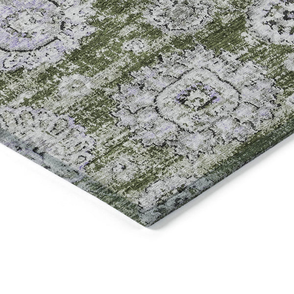 Homeroots 3' Artichoke Green Floral Washable Area Rug - Ideal For Indoor & Outdoor Spaces, Stain Resistant Design 10' X 14' Polyester 579480