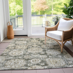 Homeroots 3' Artichoke Green Floral Washable Area Rug - Ideal For Indoor & Outdoor Spaces, Stain Resistant Design 3' X 5' Polyester 579481