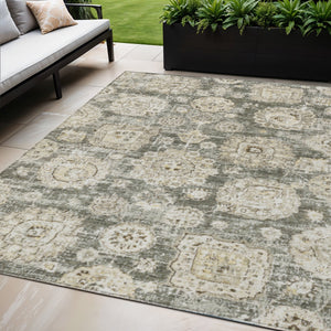 Homeroots 3' Artichoke Green Floral Washable Area Rug - Ideal For Indoor & Outdoor Spaces, Stain Resistant Design 5' X 8' Polyester 579482