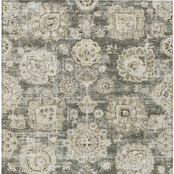 Homeroots 3' Artichoke Green Floral Washable Area Rug - Ideal For Indoor & Outdoor Spaces, Stain Resistant Design 5' X 8' Polyester 579482