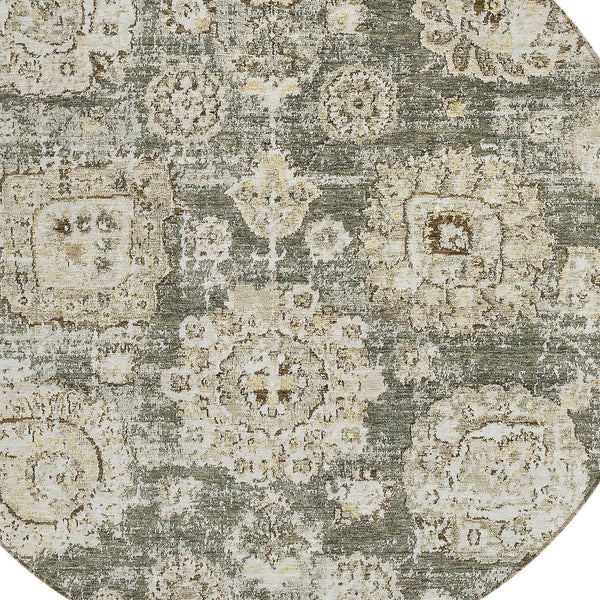 Homeroots 3' Artichoke Green Floral Washable Area Rug - Ideal For Indoor & Outdoor Spaces, Stain Resistant Design 8' Round Polyester 579483