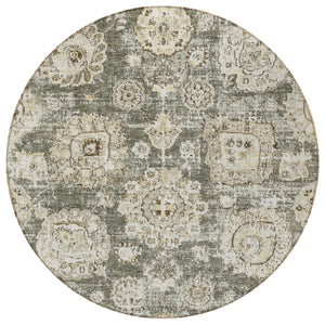 Homeroots 3' Artichoke Green Floral Washable Area Rug - Ideal For Indoor & Outdoor Spaces, Stain Resistant Design 8' Round Polyester 579483
